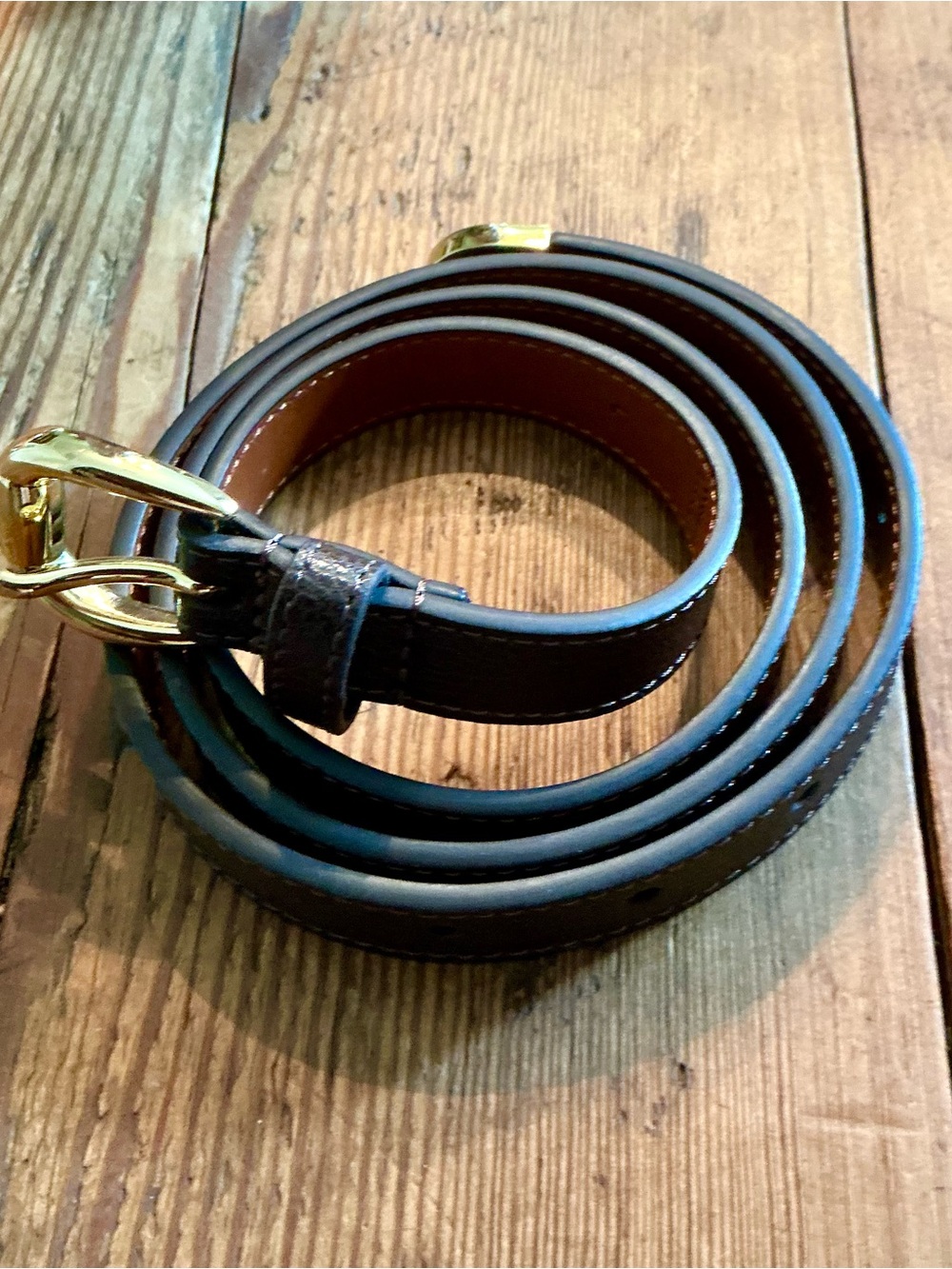 Ralph Lauren Dark Brown Leather Belt with Gold Buckle